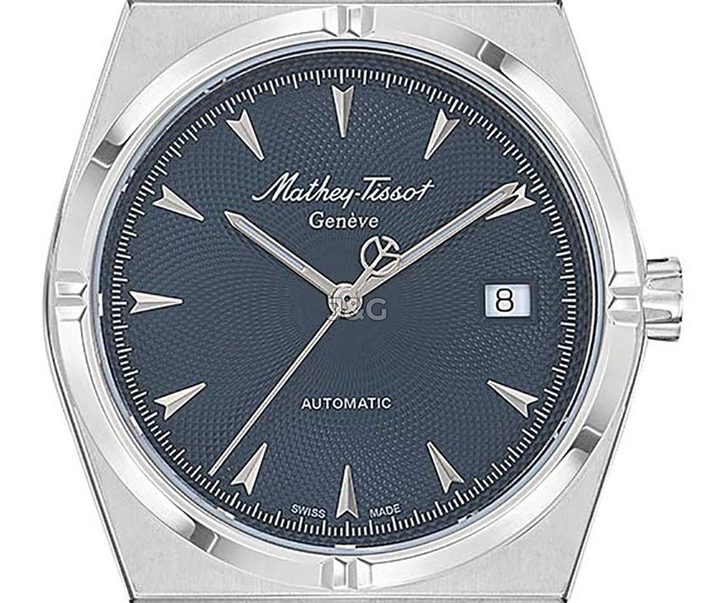 Mathey-Tissot Date display Blue Stainless steel Male H118ATABU.-.MT. A brand-new Mathey-Tissot watch featuring a Blue dial and a Stainless steel strap. Angled view. - view 2