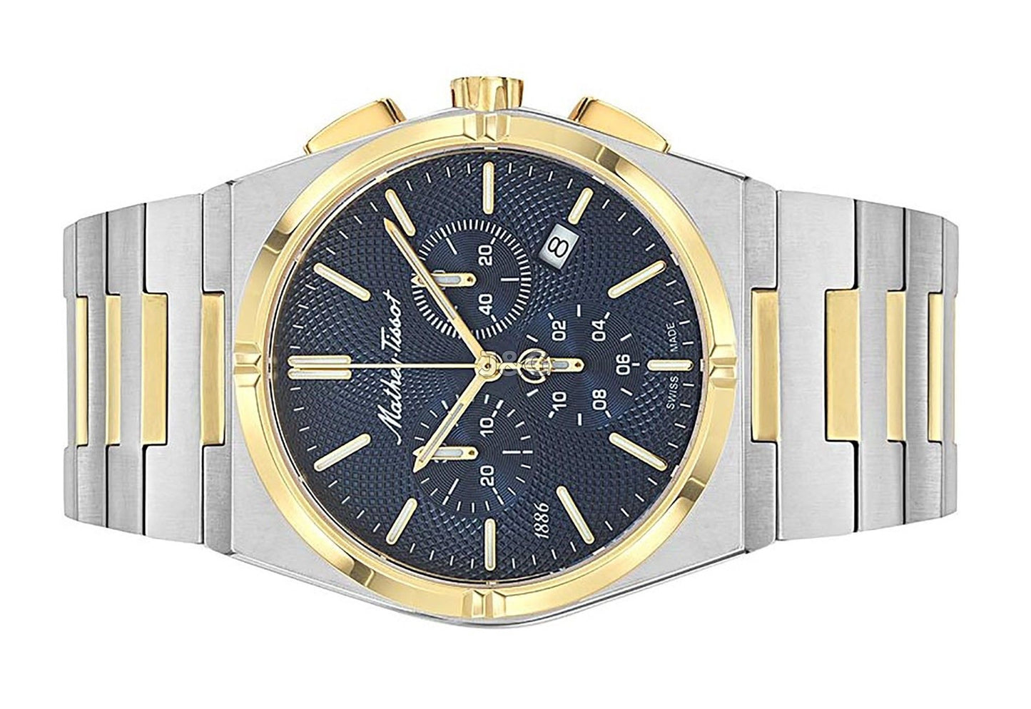 Mathey-Tissot Date display Blue Stainless steel Male H118CHBBU.-.MT. A brand-new Mathey-Tissot watch featuring a Blue dial and a Stainless steel strap. Front view. - view 3