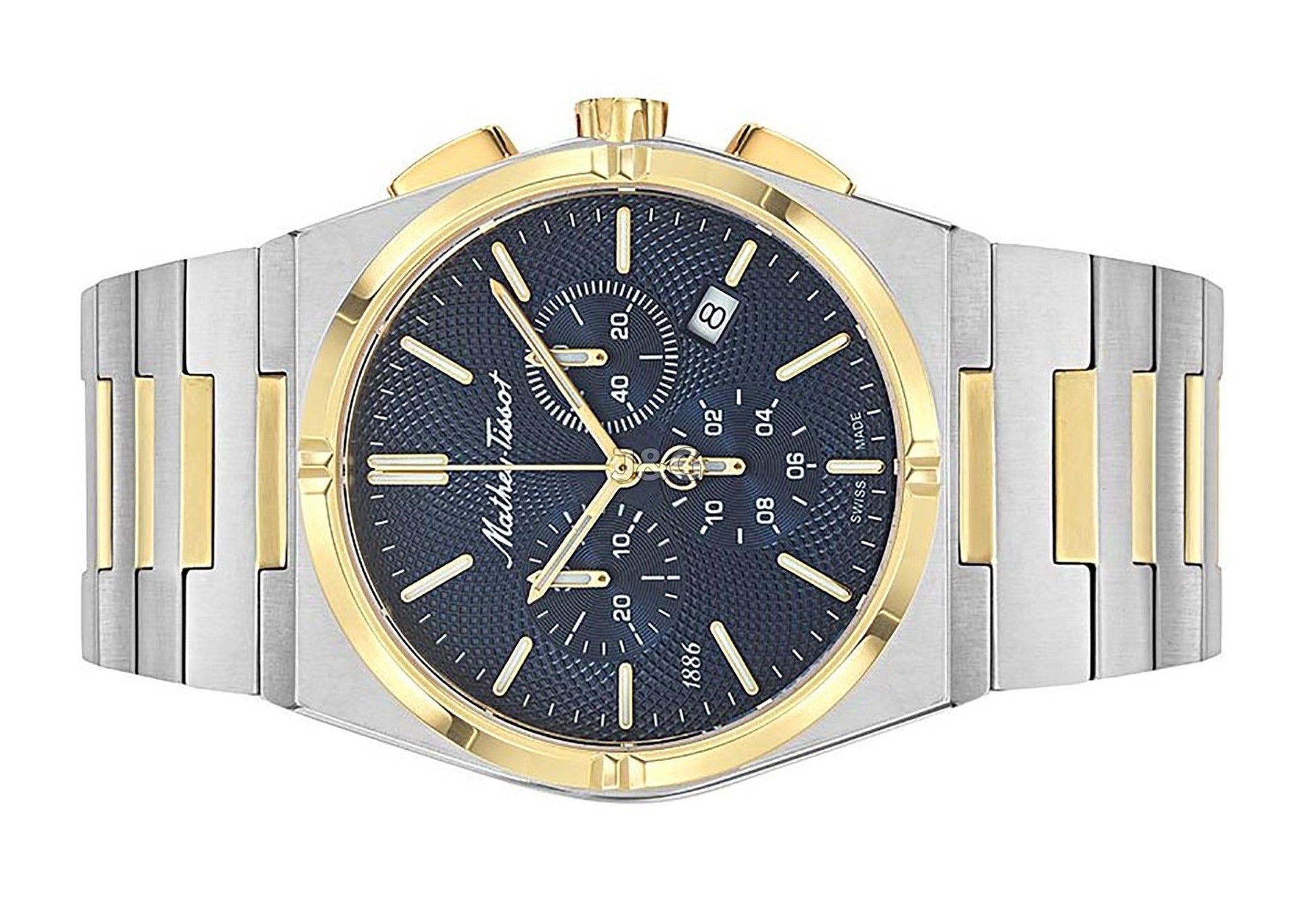 Mathey-Tissot Date display Blue Stainless steel Male H118CHBBU.-.MT. A brand-new Mathey-Tissot watch featuring a Blue dial and a Stainless steel strap. Front view. - view 3