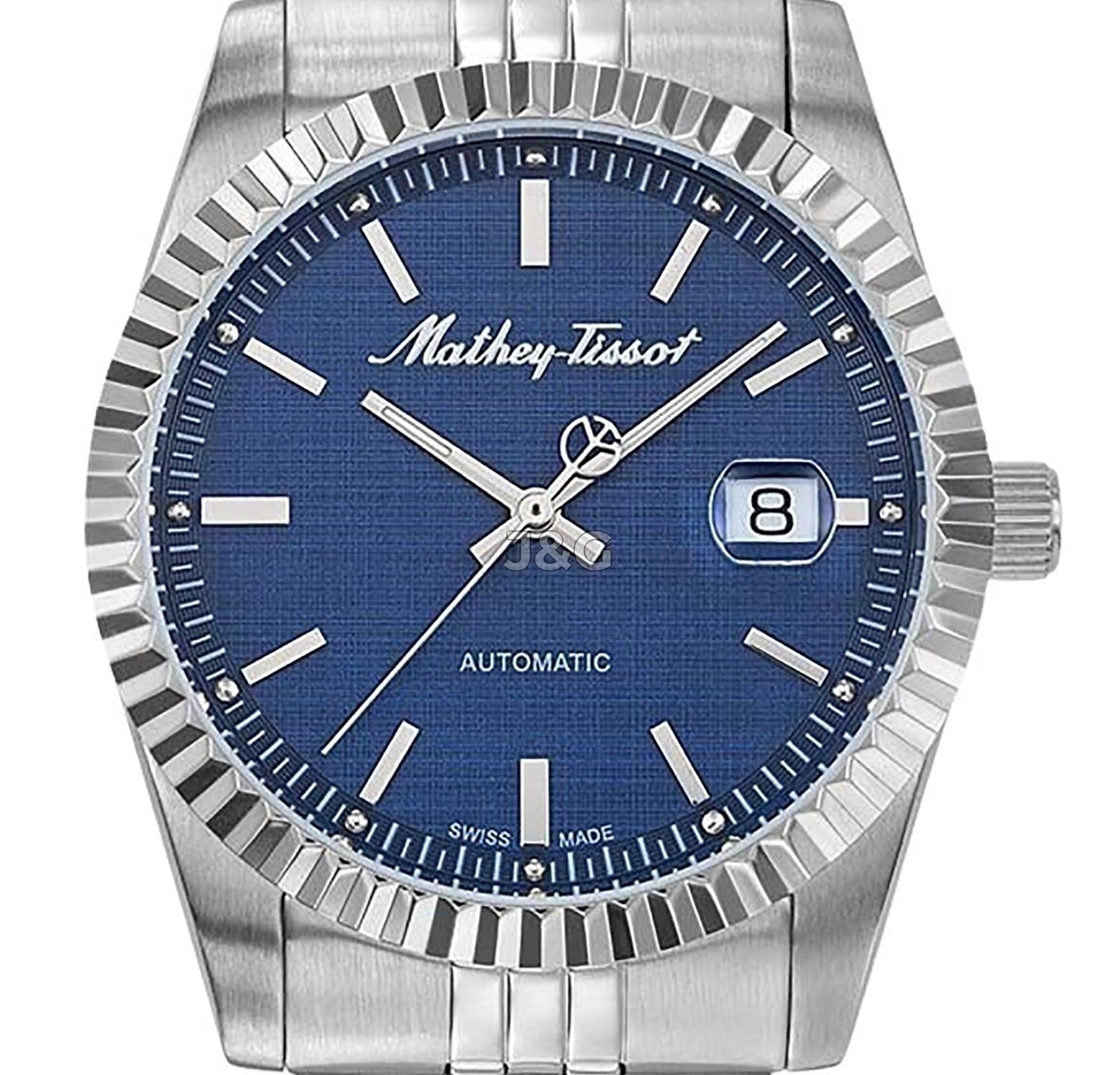 Mathey-Tissot Mathy III Automatic movement Blue Stainless steel Male H1810ATABU.-.MT. A brand-new Mathey-Tissot Mathy watch featuring a Blue dial and a Stainless steel strap. Side view. - view 2