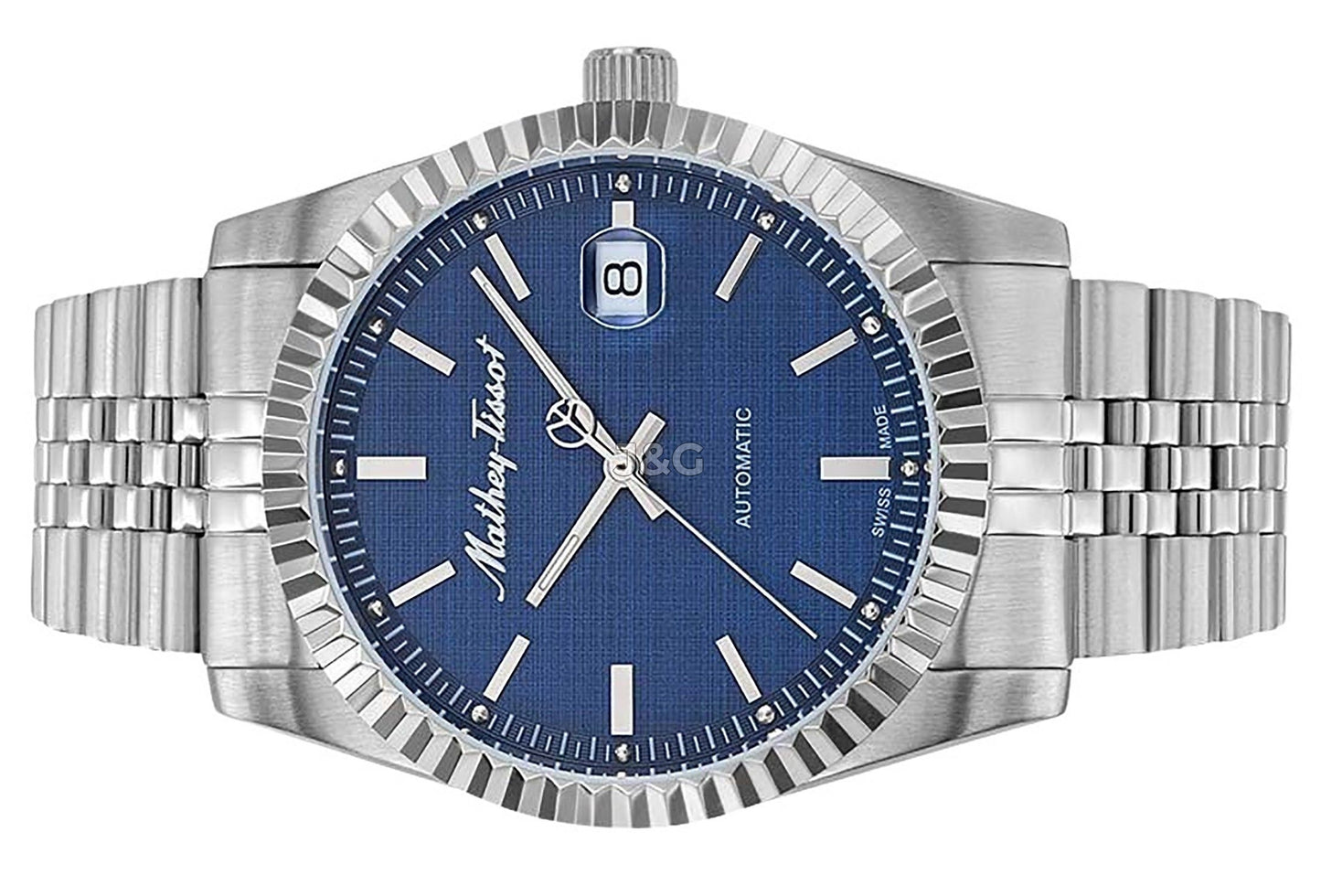 Mathey-Tissot Mathy III Automatic movement Blue Stainless steel Male H1810ATABU.-.MT. A brand-new Mathey-Tissot Mathy watch featuring a Blue dial and a Stainless steel strap. Side view. - view 3