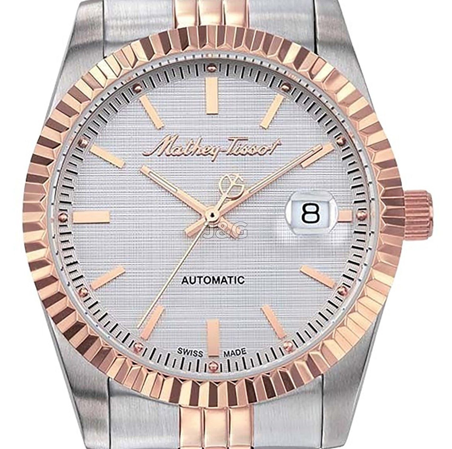 Mathey-Tissot Mathy III Automatic movement White Stainless steel Male H1810ATRA.-.MT. A brand-new Mathey-Tissot Mathy watch featuring a White dial and a Stainless steel strap. Side view. - view 2