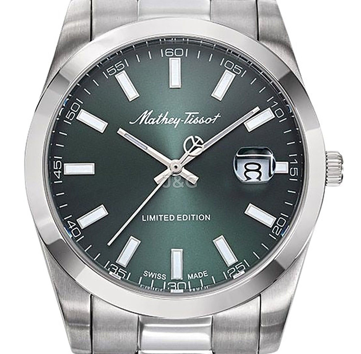 Mathey-Tissot Mathy Sunray Date display Green Stainless steel Male H451VE.-.MT. A brand-new Mathey-Tissot Mathy watch featuring a Green dial and a Stainless steel strap. Front view. - view 2