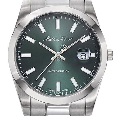 Mathey-Tissot Mathy Sunray Date display Green Stainless steel Male H451VE.-.MT. A brand-new Mathey-Tissot Mathy watch featuring a Green dial and a Stainless steel strap. Front view. - view 2