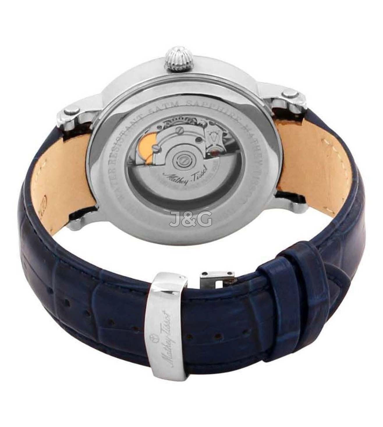 Mathey-Tissot Renaissance Automatic movement Blue Leather Male H9030ABU.-.MT. A brand-new Mathey-Tissot Renaissance watch featuring a Blue dial and a Leather strap. Side view. - view 3