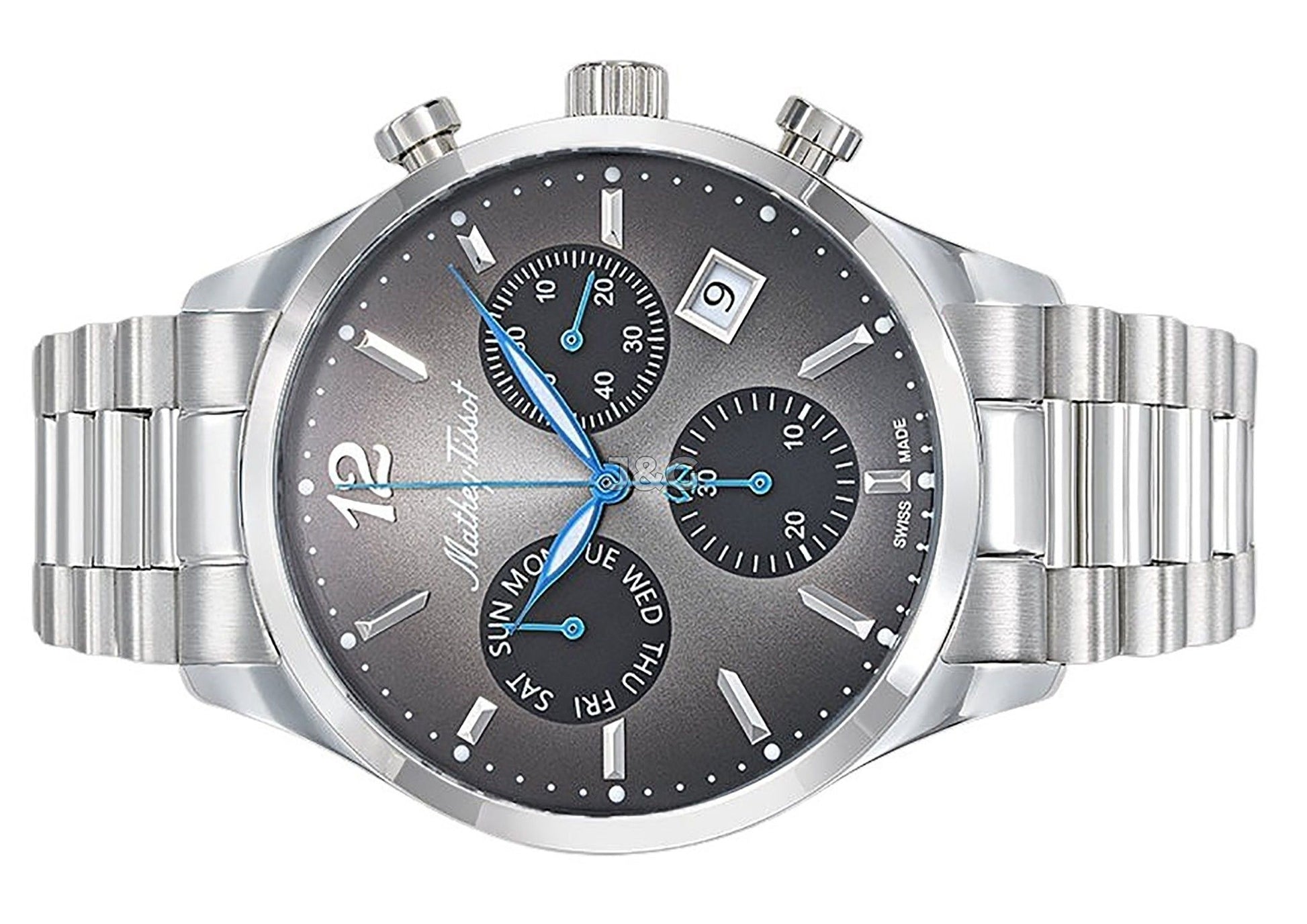 Mathey-Tissot Urban Date display Black Stainless steel Male H411CHAN.-.MT. A brand-new Mathey-Tissot Urban watch featuring a Black dial and a Stainless steel strap. Front view. - view 3