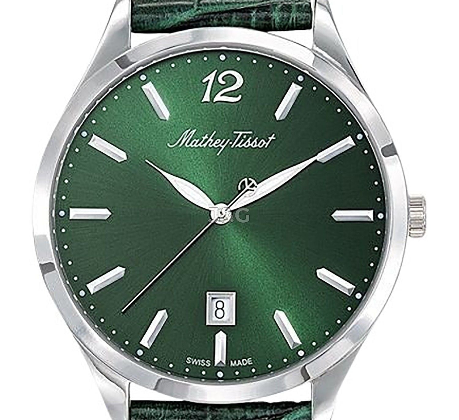 Mathey-Tissot Urban Date display Green Leather Female D411AV.-.MT. A brand-new Mathey-Tissot Urban watch featuring a Green dial and a Leather strap. Angled view. - view 2