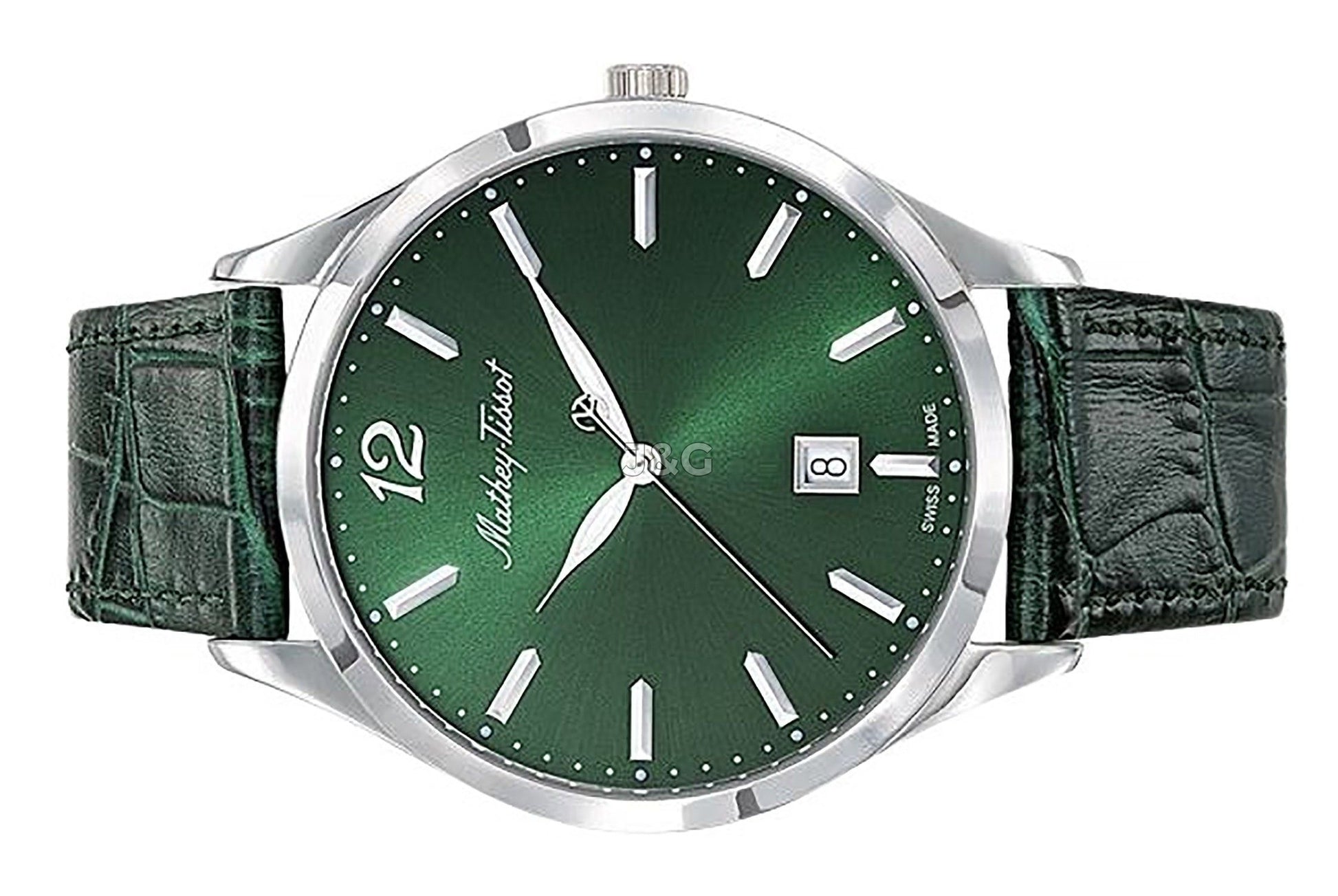 Mathey-Tissot Urban Date display Green Leather Female D411AV.-.MT. A brand-new Mathey-Tissot Urban watch featuring a Green dial and a Leather strap. Angled view. - view 3