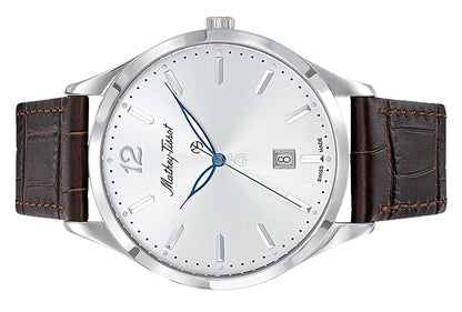 Mathey-Tissot Urban Date display Silver Leather Male H411AS.-.MT. A brand-new Mathey-Tissot Urban watch featuring a Silver dial and a Leather strap. Side view. - view 3