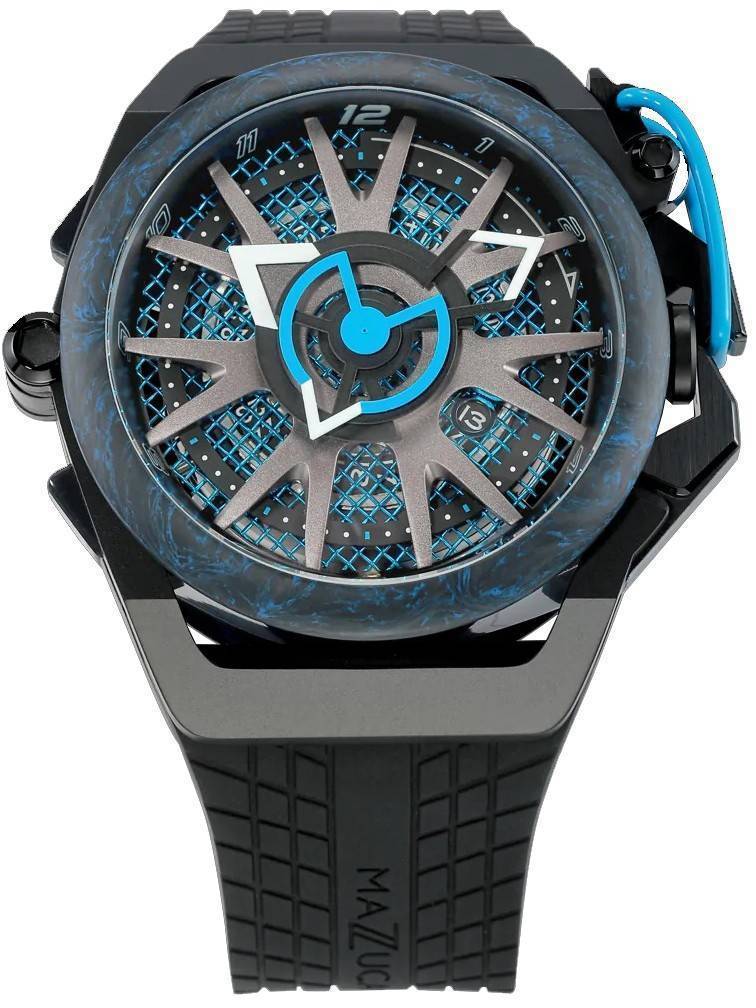 Mazzucato Rim Monza Reversible Chronograph Twin Dial. A brand-new Mazzucato RIM watch featuring a Rubber strap. Side view.