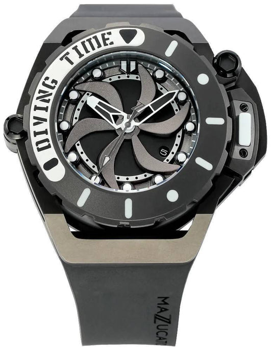 Mazzucato RIM Scuba Black Reversible Twin Dial Automatic. A brand-new Mazzucato RIM watch featuring a Stainless steel strap. Front view.