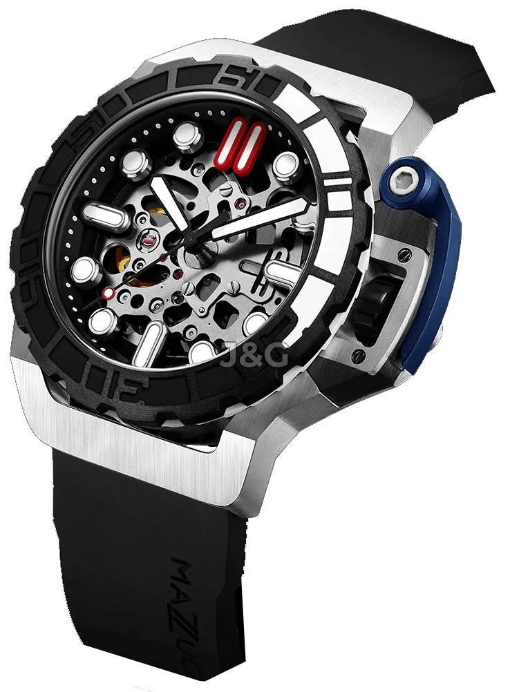 Mazzucato RIM Sub Automatic movement Silver Skeleton Rubber Male SK1-BL.-.MW. A brand-new Mazzucato RIM watch featuring a Silver Skeleton dial and a Rubber strap. Side view. - view 3