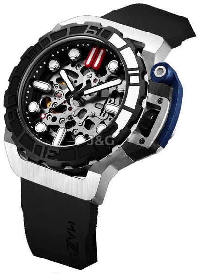 Mazzucato RIM Sub Automatic movement Silver Skeleton Rubber Male SK1-BL.-.MW. A brand-new Mazzucato RIM watch featuring a Silver Skeleton dial and a Rubber strap. Side view. - view 3