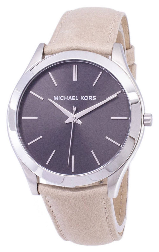 Michael Kors Slim Runway Quartz Stainless Steel. A brand-new Michael Kors Runway watch featuring a Leather strap. Side view.