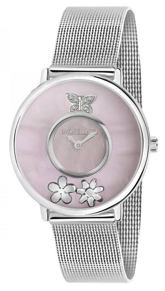 Morellato Pink Mother Of Pearl Stainless Steel Mesh Quartz. A brand-new Morellato watch. Front view.
