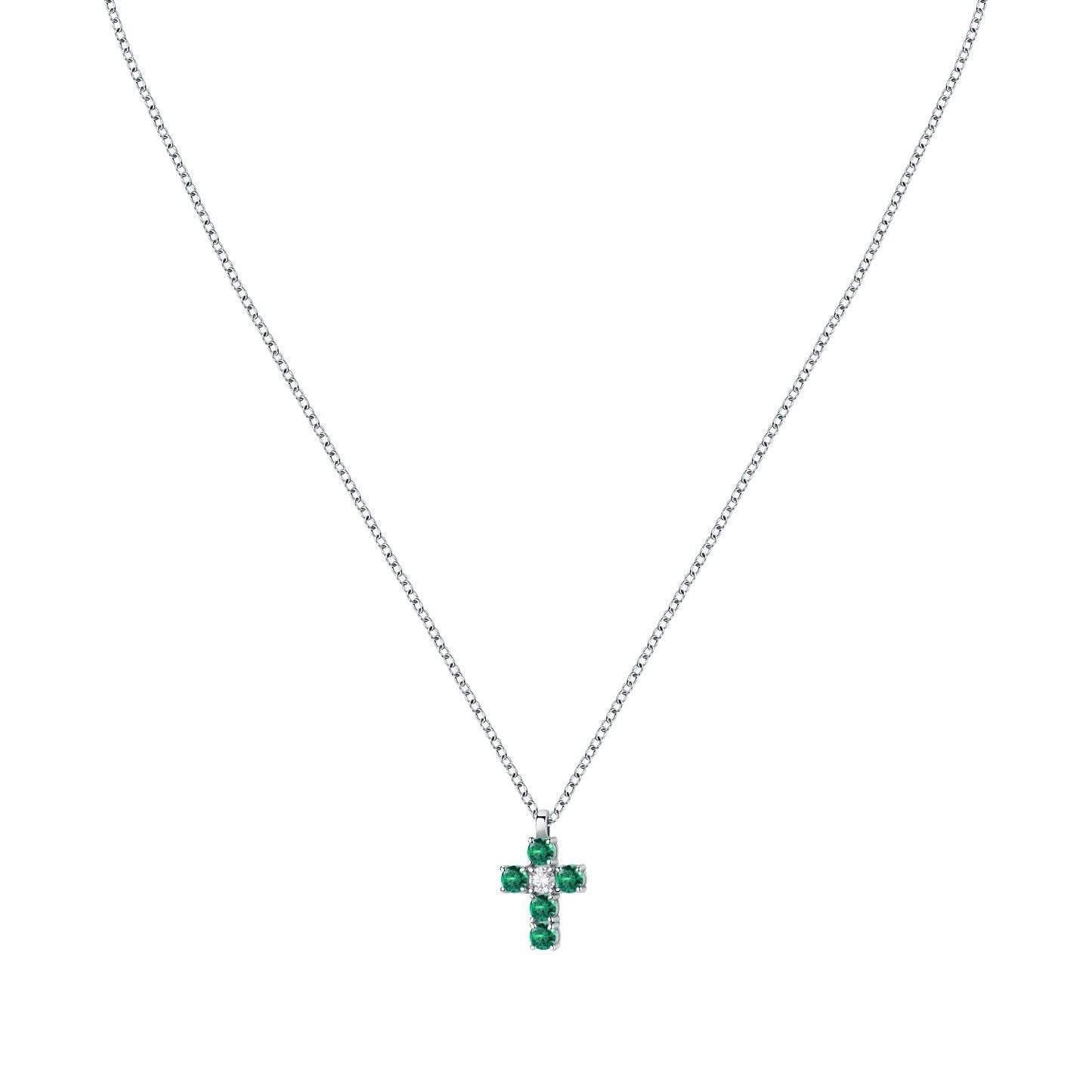 Morellato Tesori Necklace With Green Cross SAIW214 For Women. A brand-new Morellato watch. Angled view.