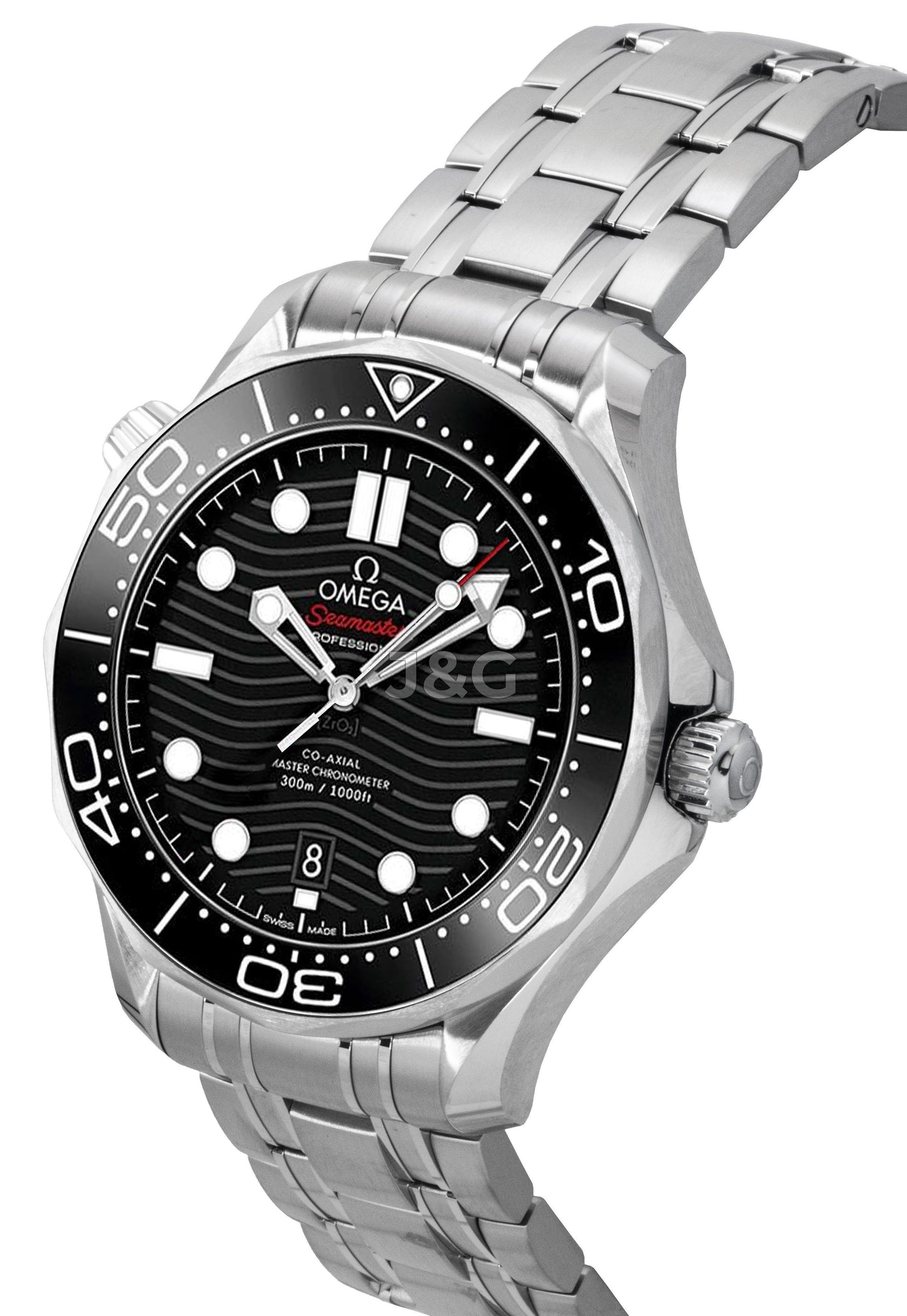 Omega Seamaster Automatic movement Black Stainless steel Male 210.30.42.20.01.001. A brand-new Omega Seamaster watch featuring a Black dial and a Stainless steel strap. Side view. - view 3