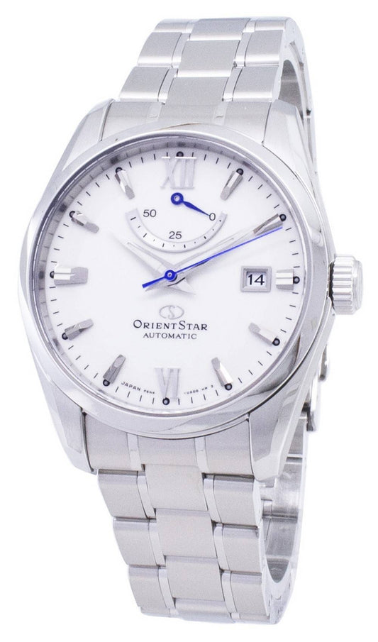 Orient Star Automatic Power Reserve Japan Made. A brand-new Orient Star watch featuring a Stainless steel strap. Side view.