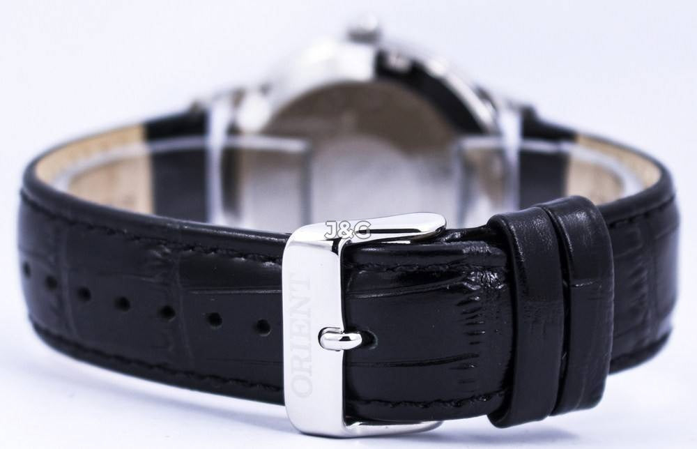 Orient Bambino Automatic movement Black Leather Male FAC00004B0. A brand-new Orient Bambino watch featuring a Black dial and a Leather strap. Angled view. - view 5