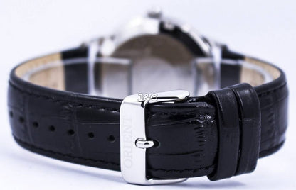 Orient Bambino Automatic movement Black Leather Male FAC00004B0. A brand-new Orient Bambino watch featuring a Black dial and a Leather strap. Angled view. - view 5