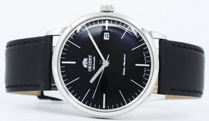 Orient Bambino Automatic movement Black Leather Male FAC0000DB0. A brand-new Orient Bambino watch featuring a Black dial and a Leather strap. Side view. - view 4