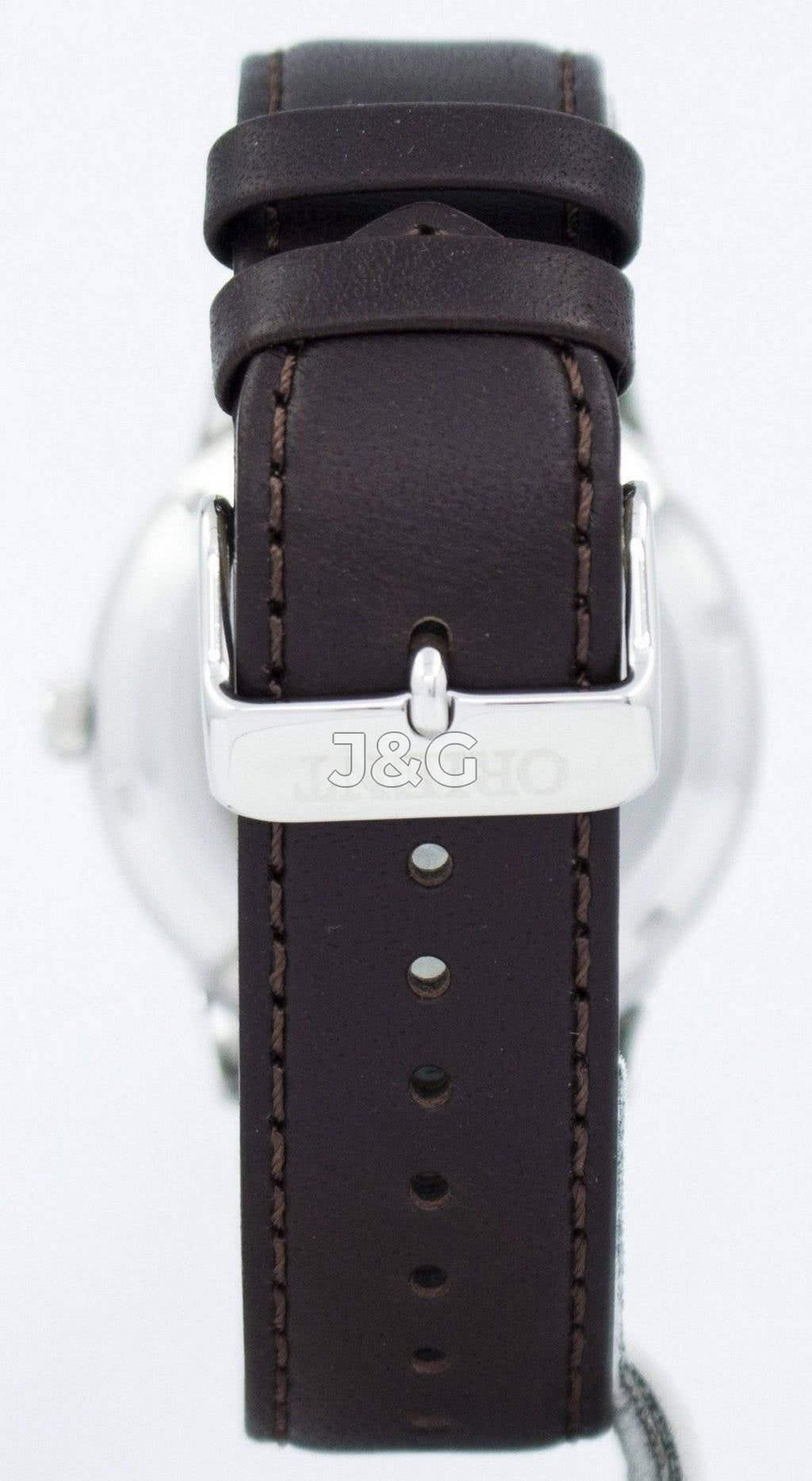 Orient Bambino Automatic movement Blue Leather Male FAC0000EW0. A brand-new Orient Bambino watch featuring a Blue dial and a Leather strap. Side view. - view 3