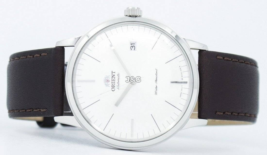 Orient Bambino Automatic movement Blue Leather Male FAC0000EW0. A brand-new Orient Bambino watch featuring a Blue dial and a Leather strap. Side view. - view 4