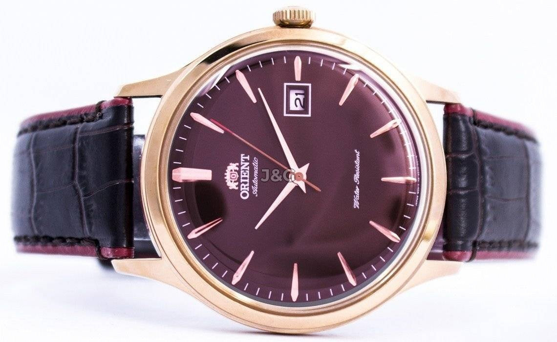 Orient Bambino Automatic movement Blue Leather Male FAC08001T0. A brand-new Orient Bambino watch featuring a Blue dial and a Leather strap. Angled view. - view 4