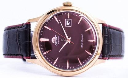 Orient Bambino Automatic movement Blue Leather Male FAC08001T0. A brand-new Orient Bambino watch featuring a Blue dial and a Leather strap. Angled view. - view 4