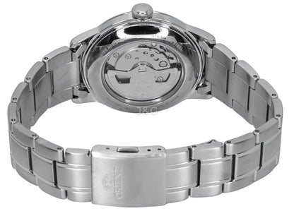 Orient Bambino Automatic movement Grass Green Stainless steel Male RA-AC0M09E. A brand-new Orient Bambino watch featuring a Grass Green dial and a Stainless steel strap. Side view. - view 3