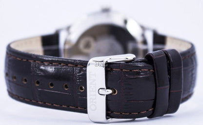 Orient Bambino Automatic movement White Leather Male FAC00005W0. A brand-new Orient Bambino watch featuring a White dial and a Leather strap. Angled view. - view 5