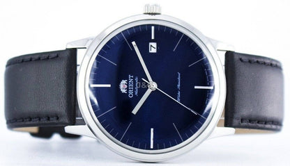 Orient Bambino Automatic movement White Leather Male FAC0000DD0. A brand-new Orient Bambino watch featuring a White dial and a Leather strap. Angled view. - view 4