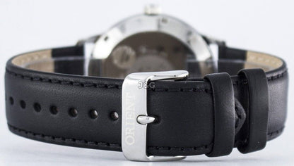 Orient Bambino Automatic movement White Leather Male FAC0000DD0. A brand-new Orient Bambino watch featuring a White dial and a Leather strap. Angled view. - view 5