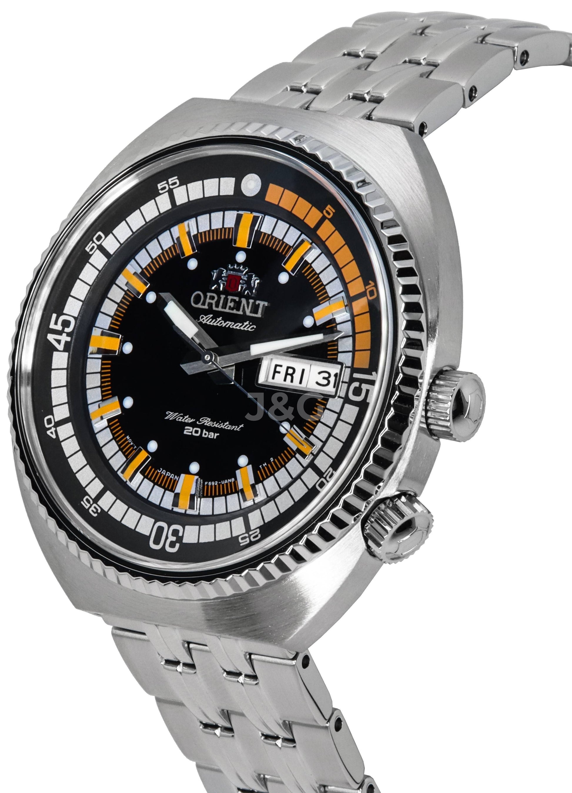 Orient Classic Automatic movement Black Stainless steel Male RA-AA0E05B19B. A brand-new Orient Classic watch featuring a Black dial and a Stainless steel strap. Front view. - view 3