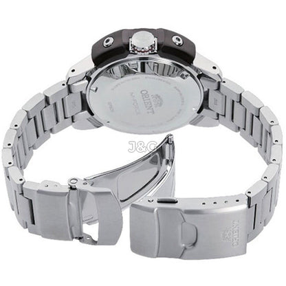 Orient M-Force Automatic movement Black Stainless steel Male RA-AC0L02R00B. A brand-new Orient M-Force watch featuring a Black dial and a Stainless steel strap. Front view. - view 3