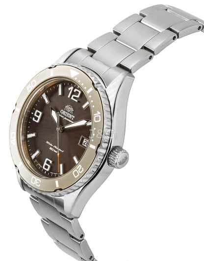 Orient Mako Date display White Stainless steel Male RA-WJ0004Y. A brand-new Orient Mako watch featuring a White dial and a Stainless steel strap. Side view. - view 3