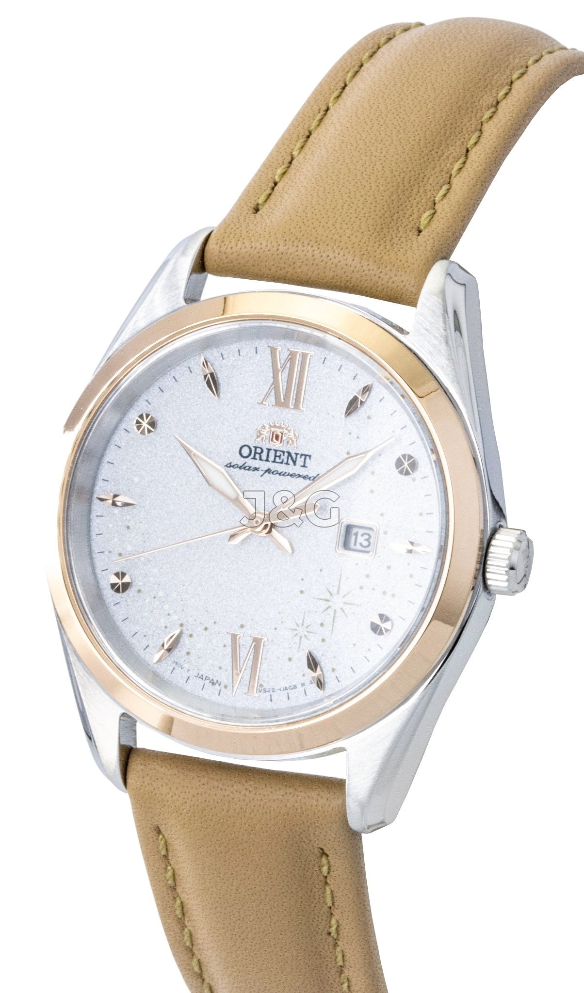 Orient Solar powered White Leather Male RA-WG0604S. A brand-new Orient watch featuring a White dial and a Leather strap. Front view. - view 3