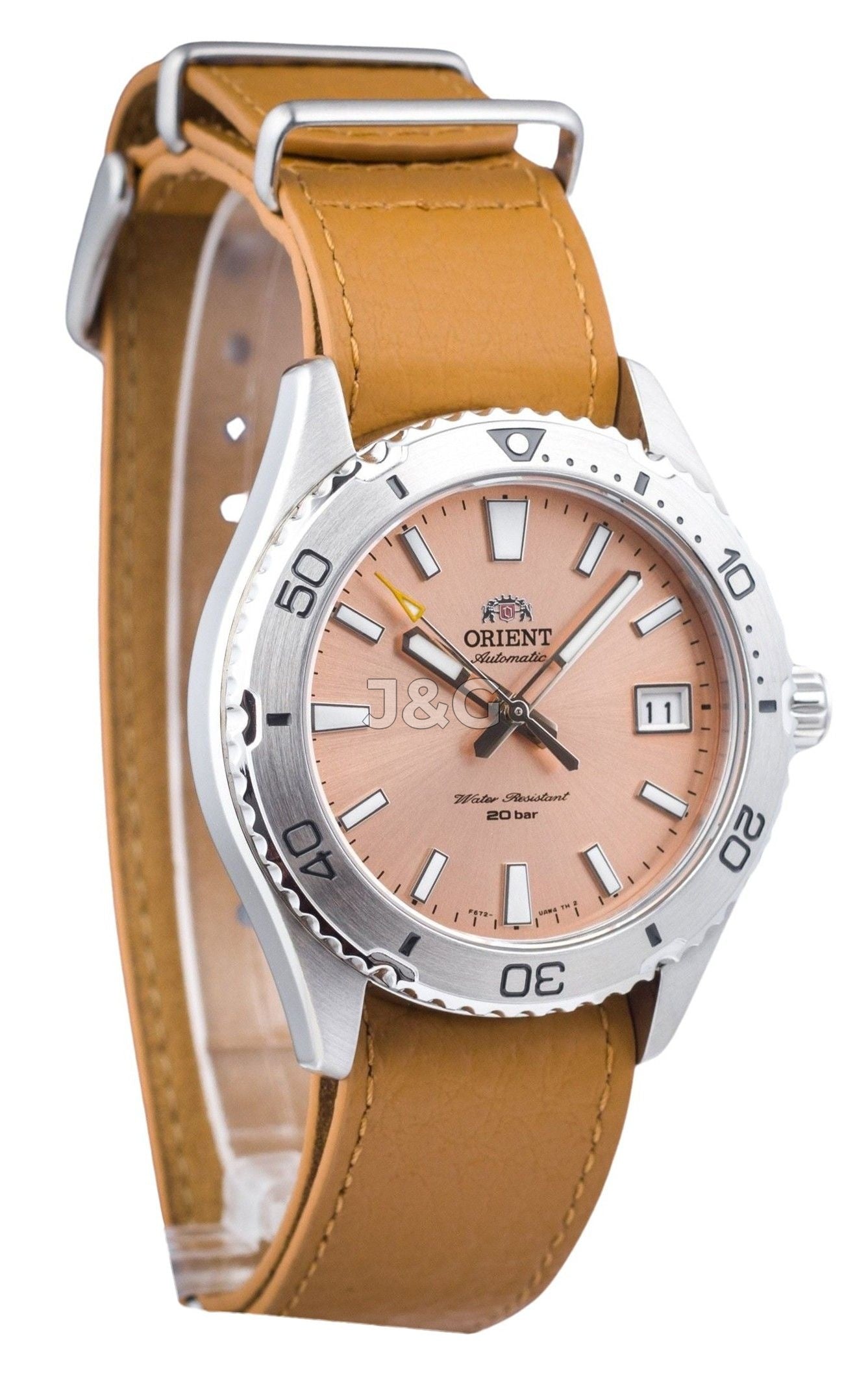 Orient Sports Automatic movement Black Leather Male RA-AC0Q05P10B. A brand-new Orient Sports watch featuring a Black dial and a Leather strap. Side view. - view 2