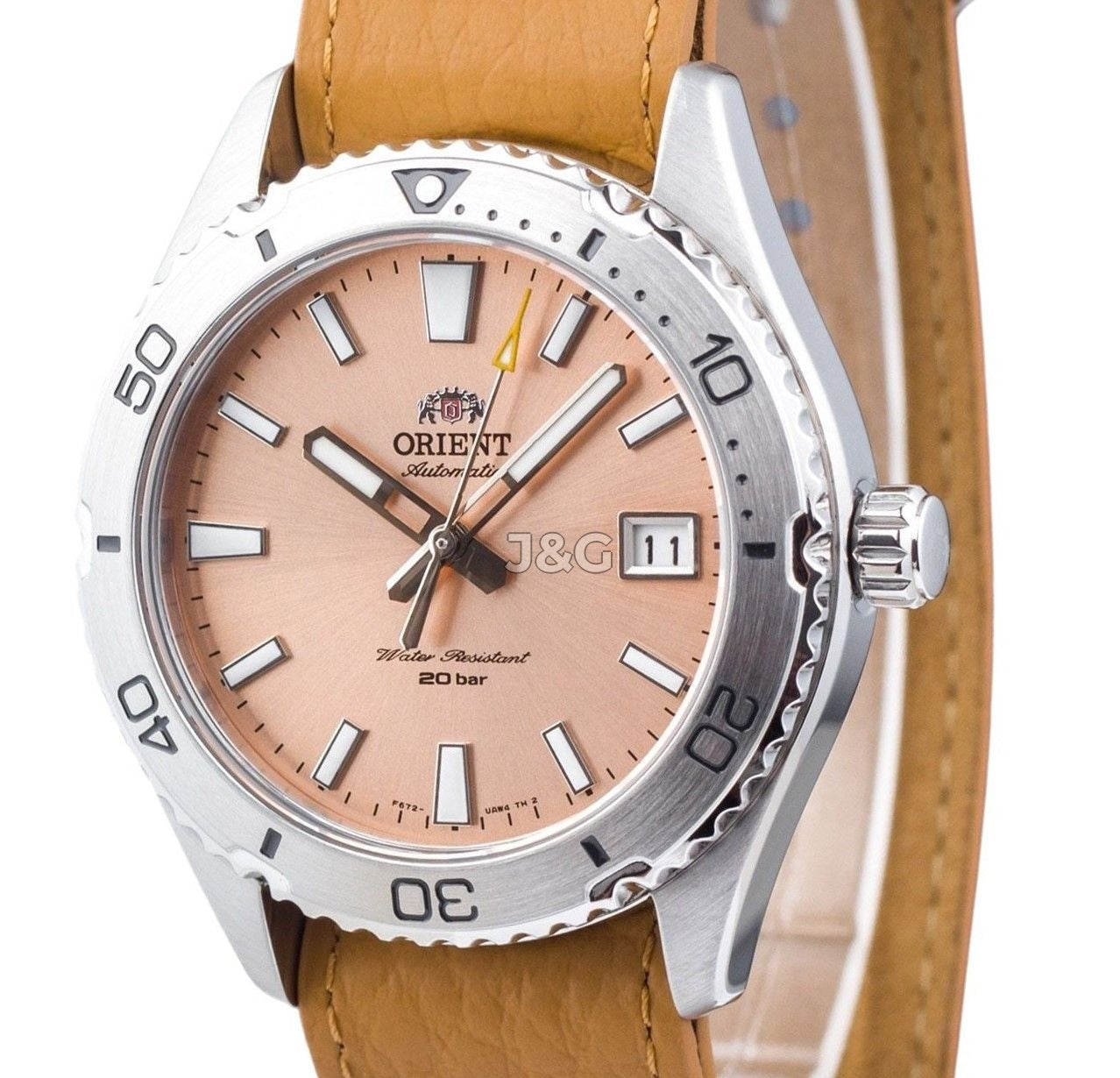 Orient Sports Automatic movement Black Leather Male RA-AC0Q05P10B. A brand-new Orient Sports watch featuring a Black dial and a Leather strap. Side view. - view 3