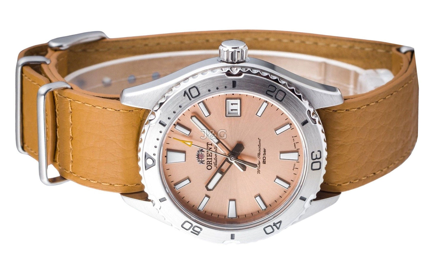 Orient Sports Automatic movement Black Leather Male RA-AC0Q05P10B. A brand-new Orient Sports watch featuring a Black dial and a Leather strap. Side view. - view 4