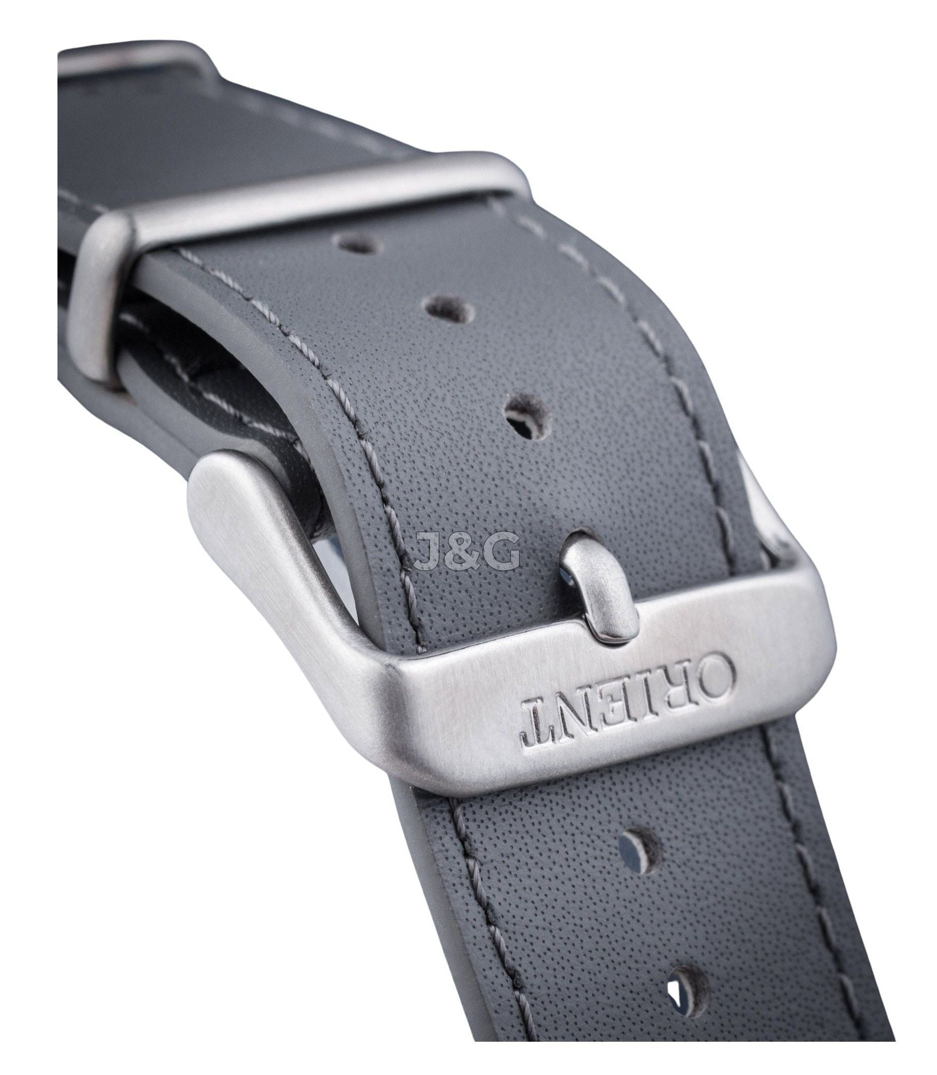 Orient Sports Automatic movement Blue Leather Male RA-AC0Q07V10B. A brand-new Orient Sports watch featuring a Blue dial and a Leather strap. Side view. - view 5