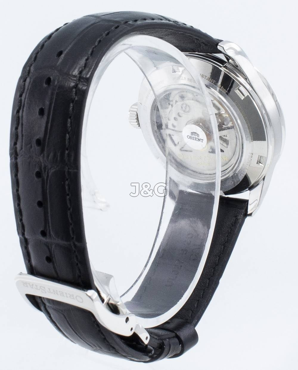 Orient Star Automatic movement Blue Leather Male RE-AT0007N00B. A brand-new Orient Star watch featuring a Blue dial and a Leather strap. Angled view. - view 4