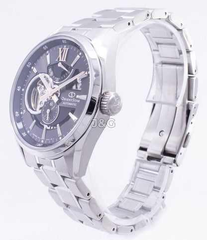 Orient Star Automatic movement Blue Stainless steel Male RE-AV0004N00B. A brand-new Orient Star watch featuring a Blue dial and a Stainless steel strap. Angled view. - view 3