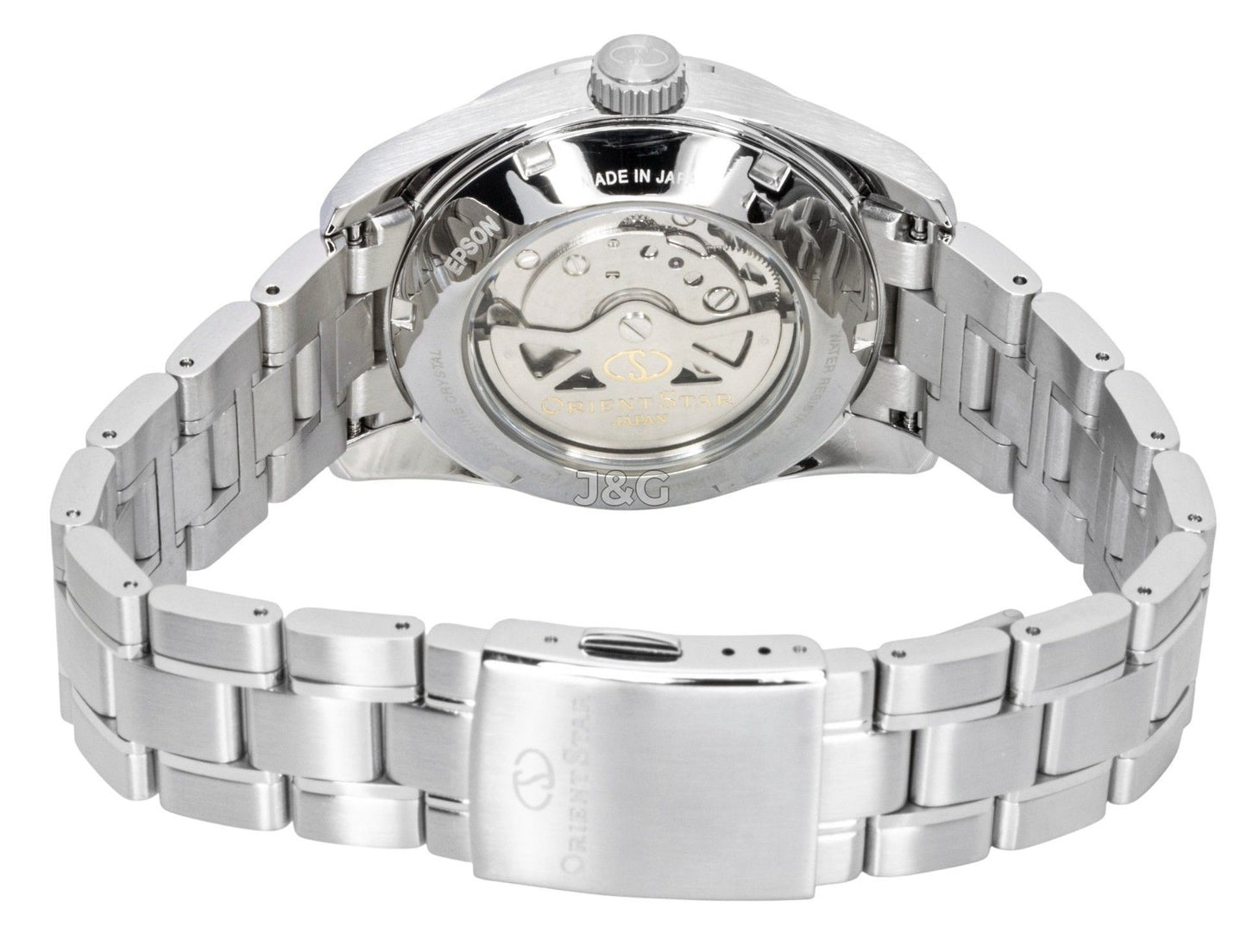 Orient Star Contemporary Automatic movement Blue Stainless steel Male RE-AU0109L. A brand-new Orient Star watch featuring a Blue dial and a Stainless steel strap. Angled view. - view 4