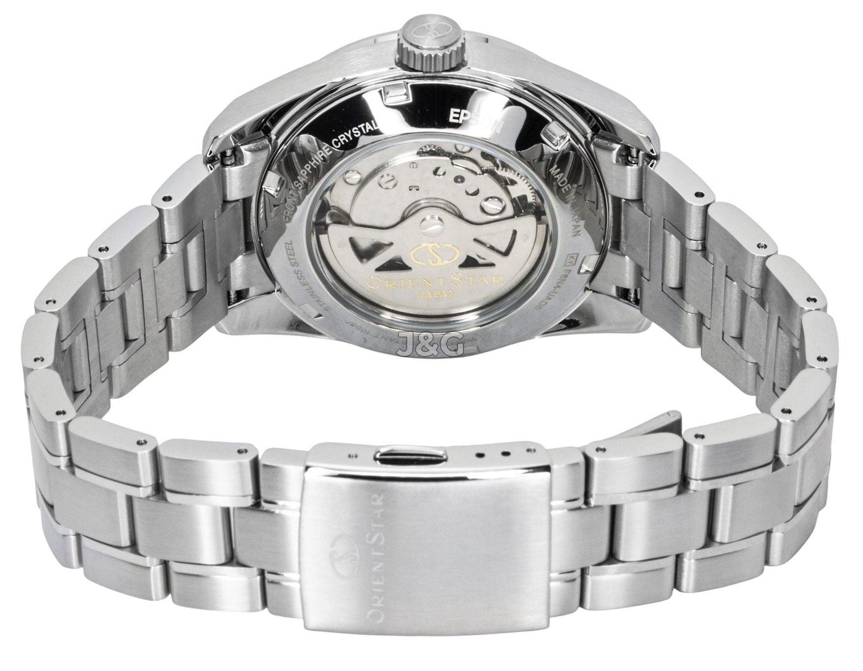 Orient Star Contemporary Automatic movement Green Stainless steel Male RE-AU0107E. A brand-new Orient Star watch featuring a Green dial and a Stainless steel strap. Angled view. - view 4