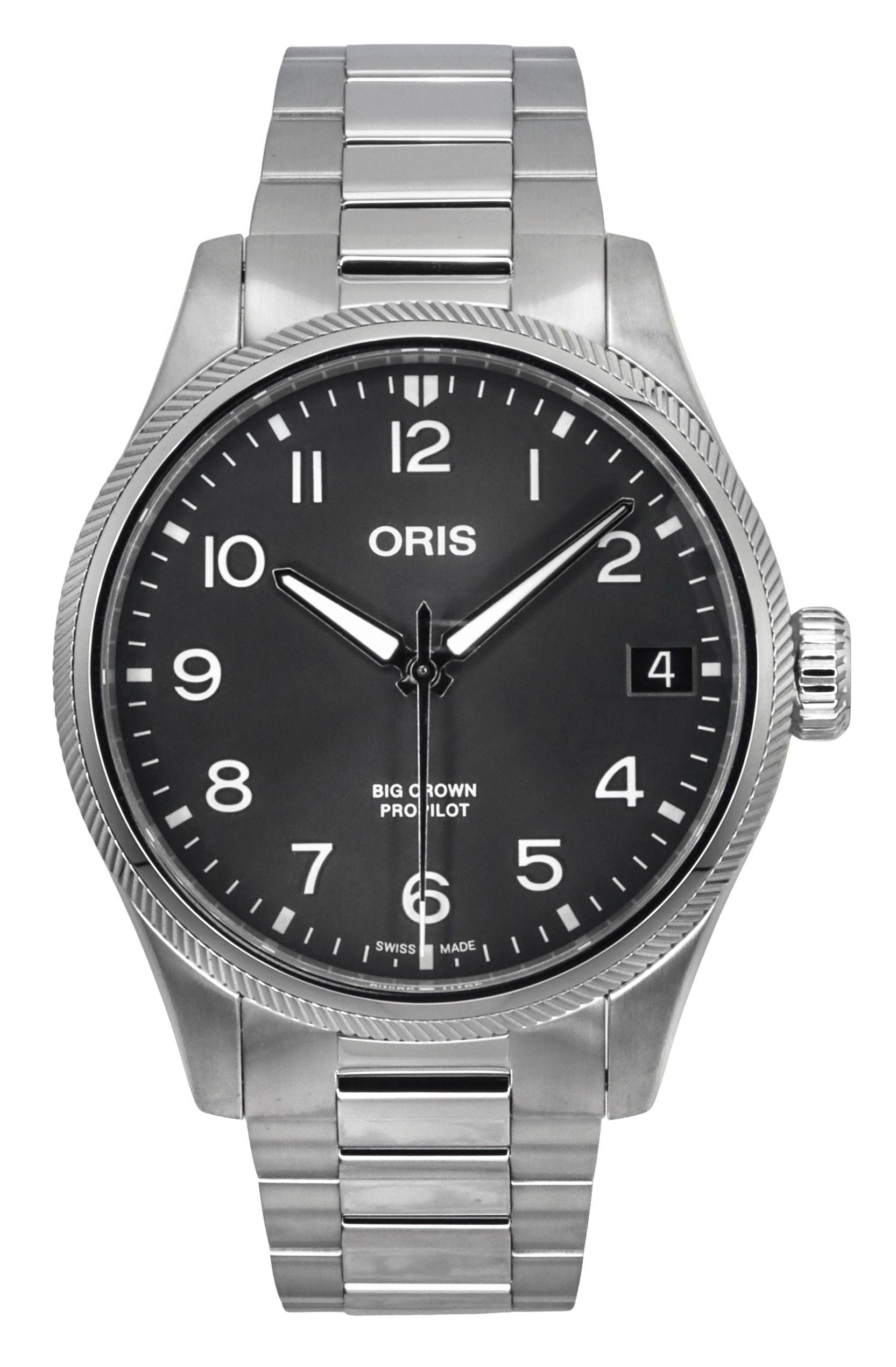 Oris Big Crown ProPilot Stainless Steel Grey Dial Automatic. A brand-new Oris Big Crown watch featuring a Grey dial and a Stainless steel strap. Front view.