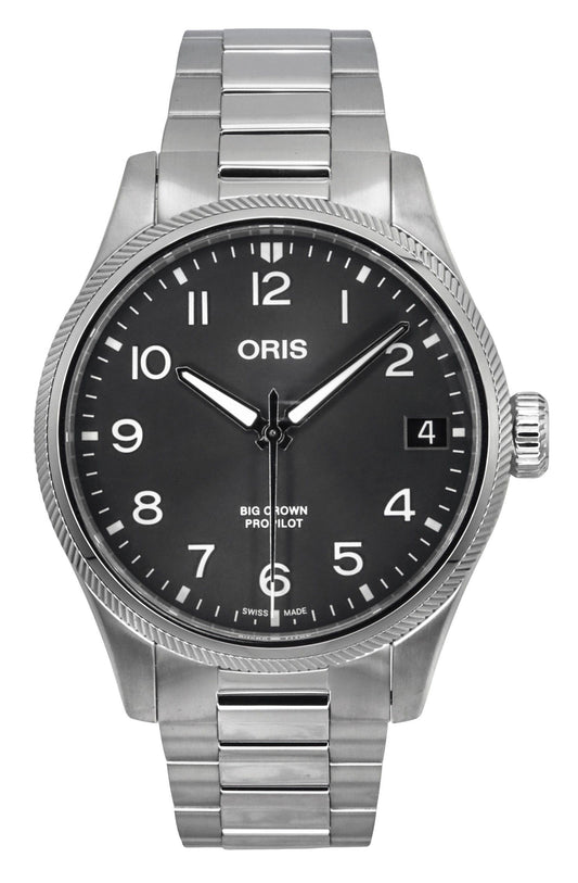 Oris Big Crown ProPilot Stainless Steel Grey Dial Automatic. A brand-new Oris Big Crown watch featuring a Grey dial and a Stainless steel strap. Front view.