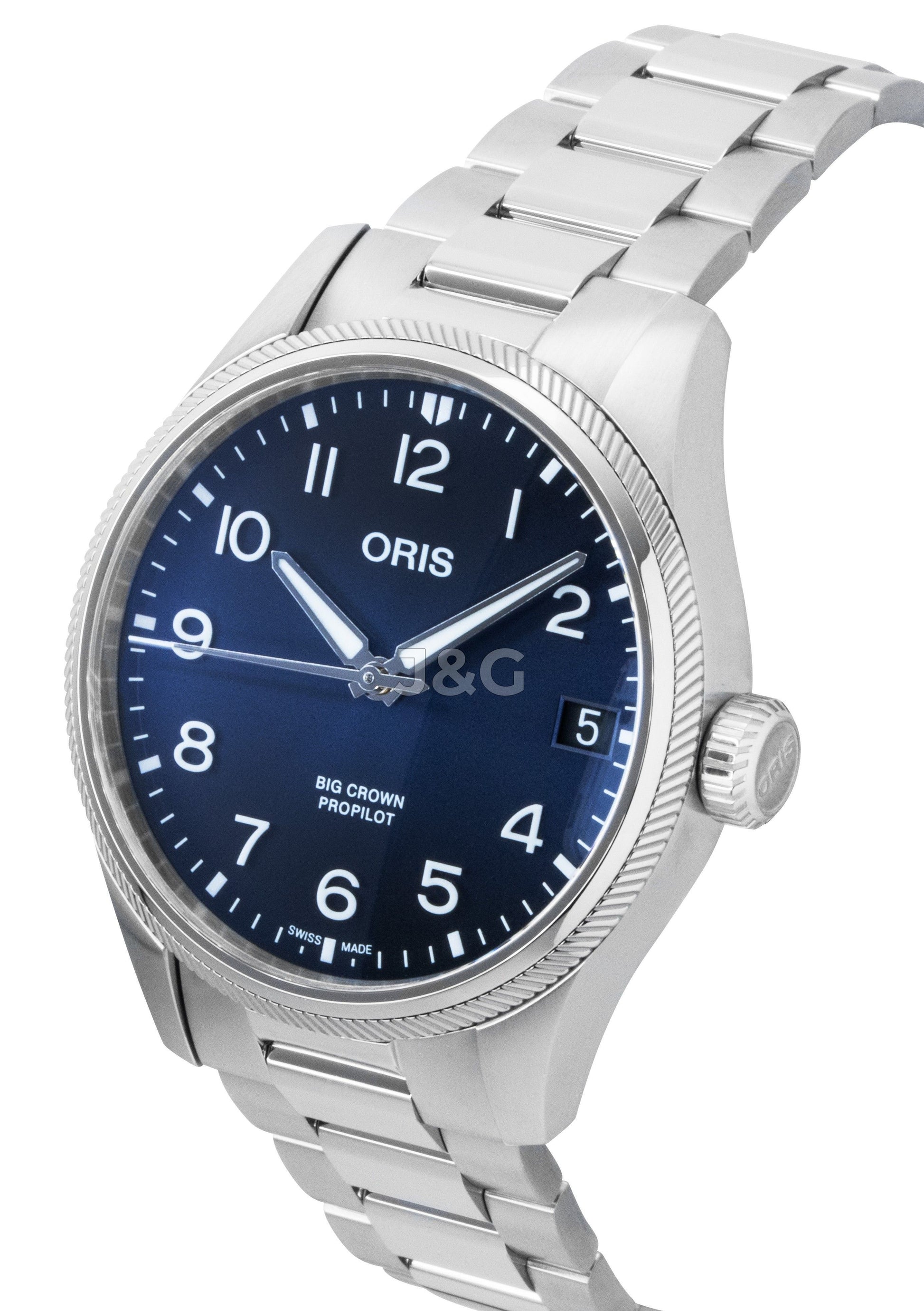 Oris Big Crown Propilot Automatic movement Blue Leather Male 01-751-7761-4065-07-8-20-08P. A brand-new Oris Big Crown watch featuring a Blue dial and a Leather strap. Front view. - view 3