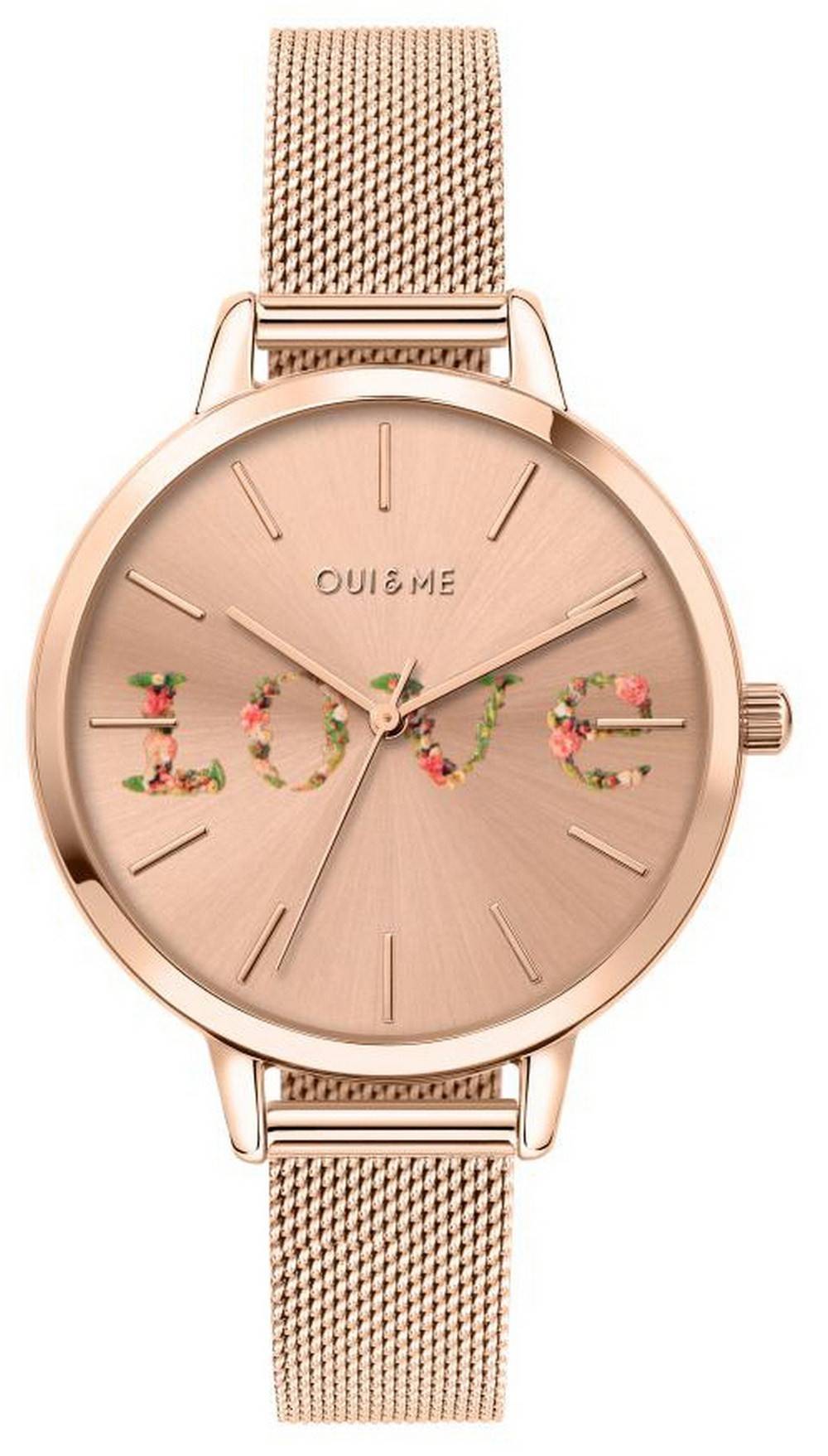 Oui & Me Grande Fleurette Rose Gold Tone Stainless Steel. A brand-new Oui & Me Fleurette watch featuring a Stainless steel strap. Front view.