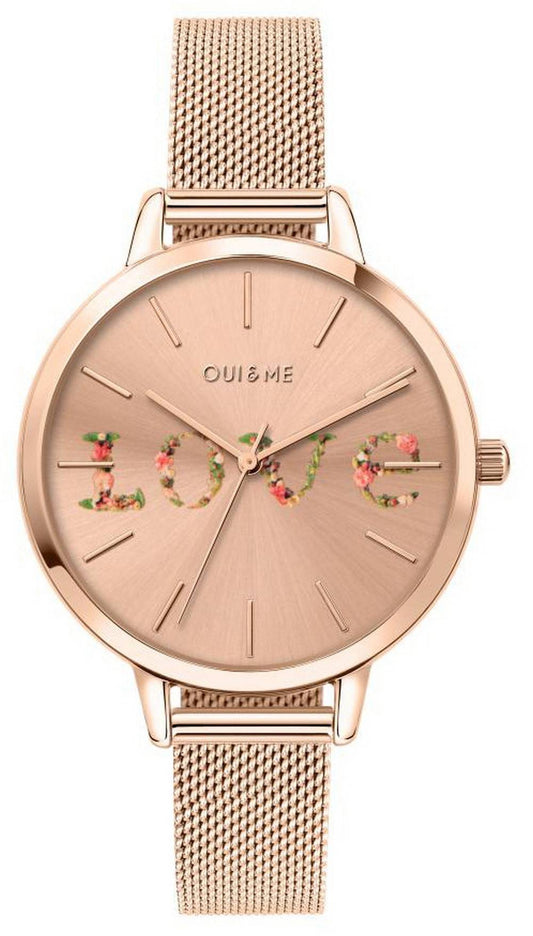 Oui & Me Grande Fleurette Rose Gold Tone Stainless Steel. A brand-new Oui & Me Fleurette watch featuring a Stainless steel strap. Front view.